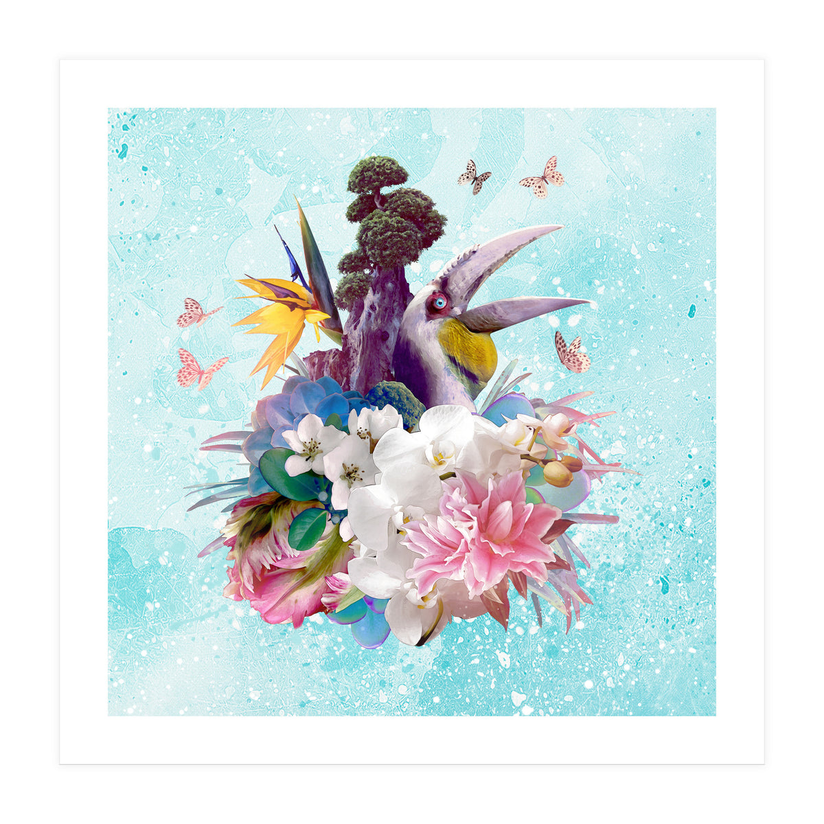 Floral Hornbill Blue (Print Only)