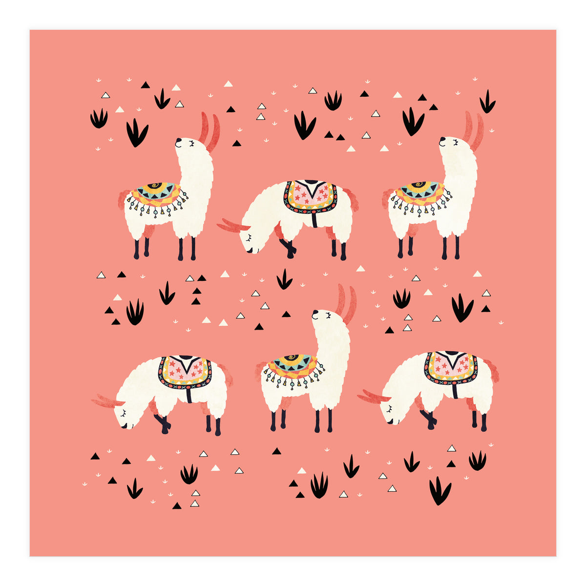 White Llamas In Pink Desert (Print Only)