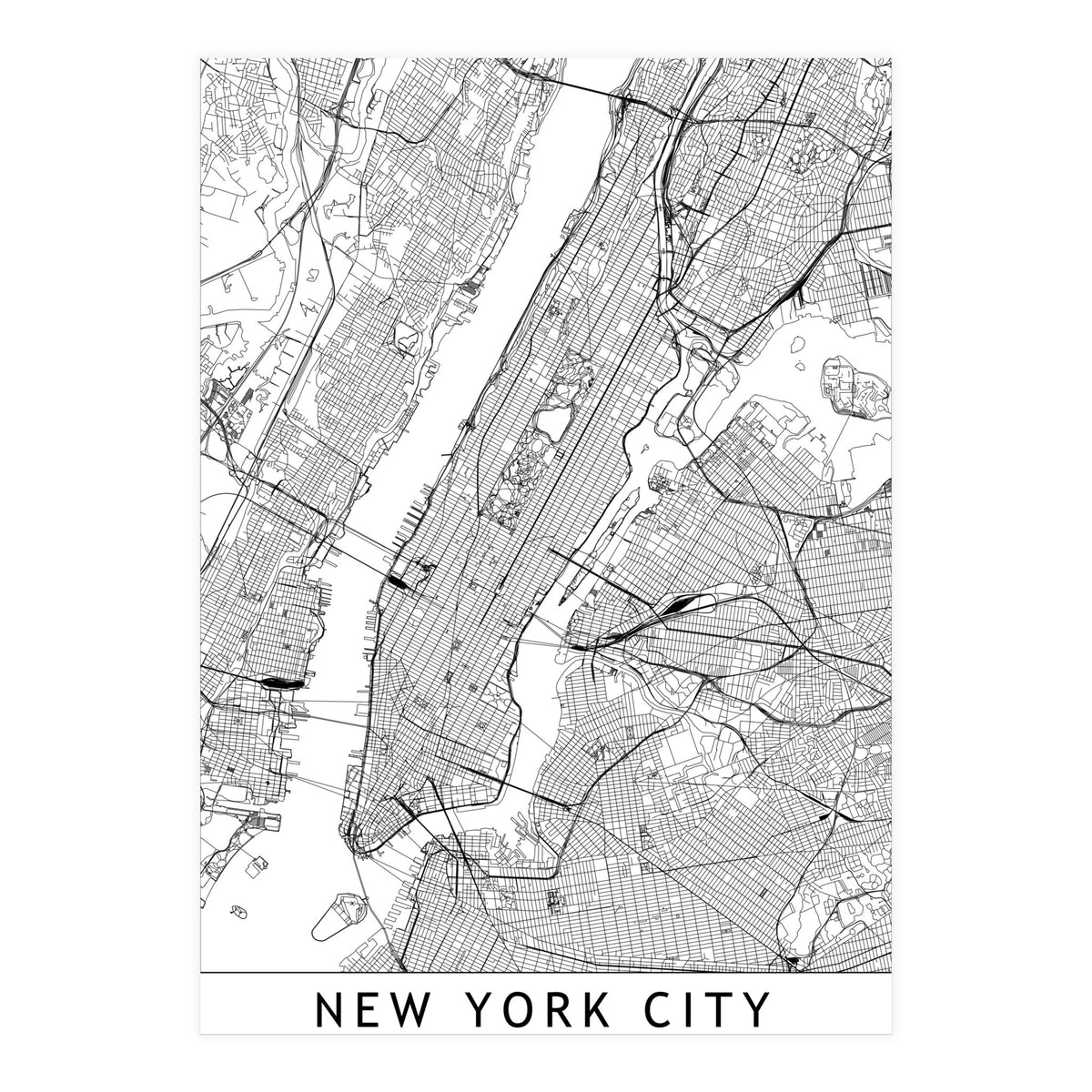 New York City White Map (Print Only)
