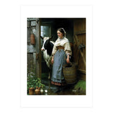 Farm Girl and Cow in Barn Oil Painting (Print Only) thumbnail