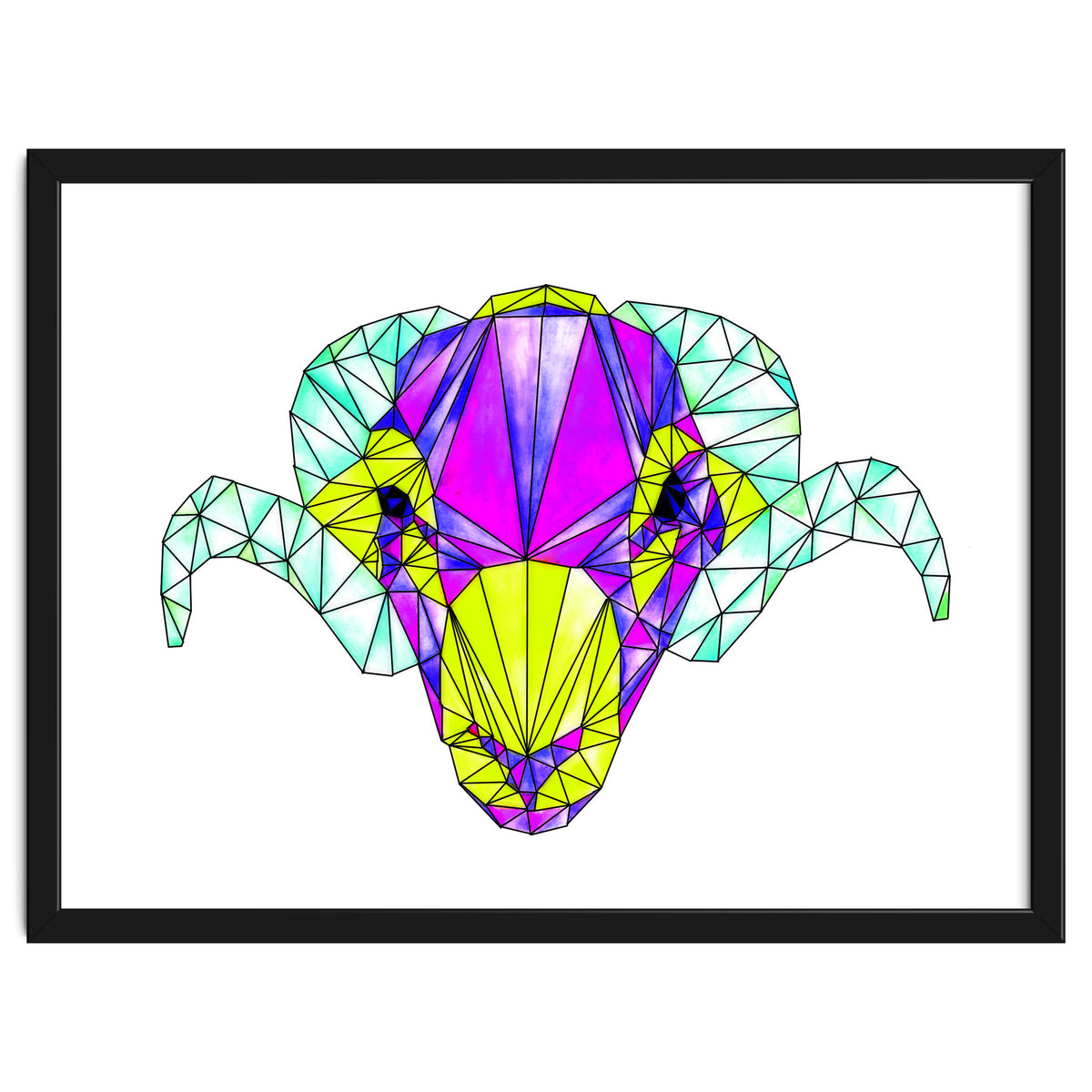 Colourful Geometric Swaledale Sheep Tup with Black Lines