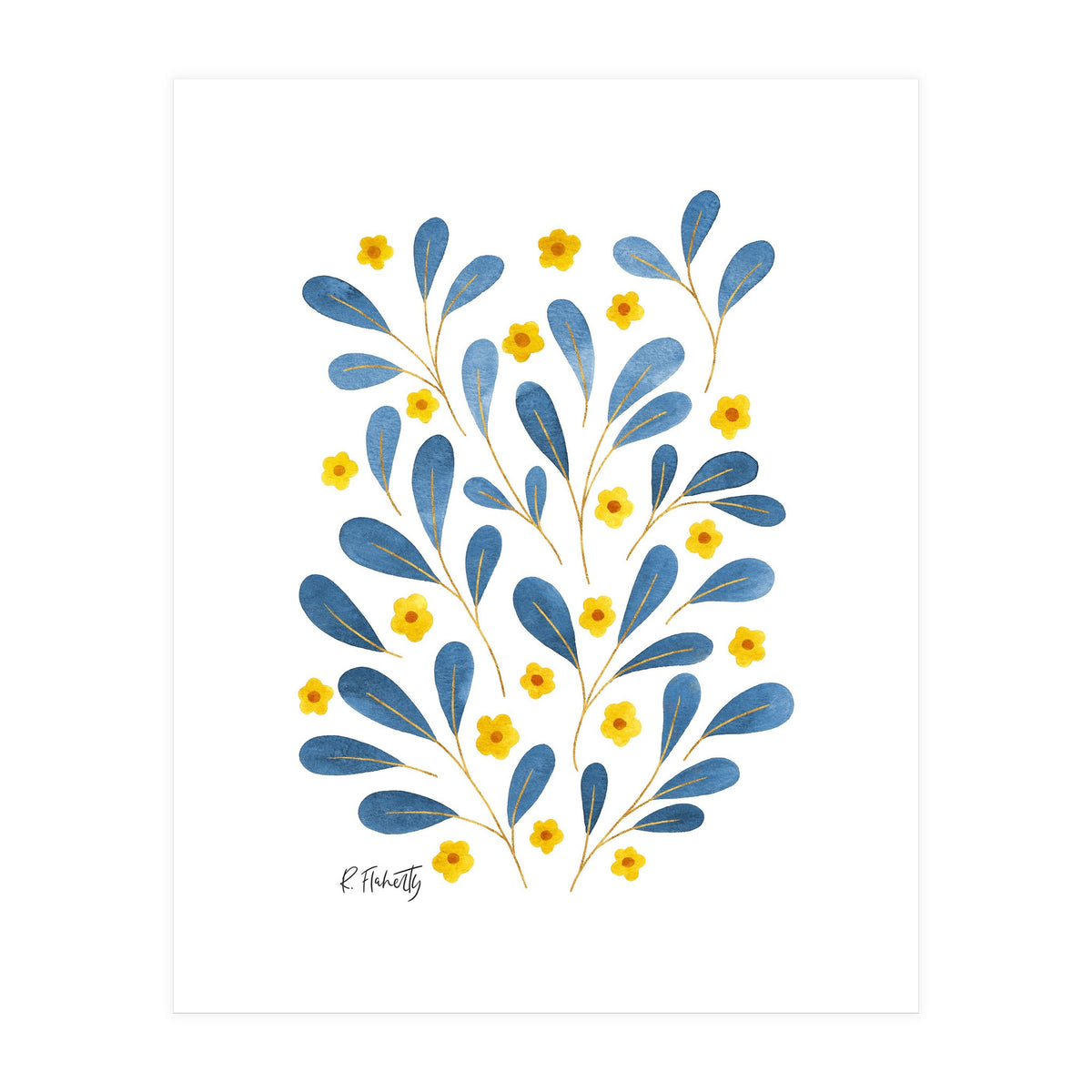 Springtime Floral | Blue and Yellow (Print Only)