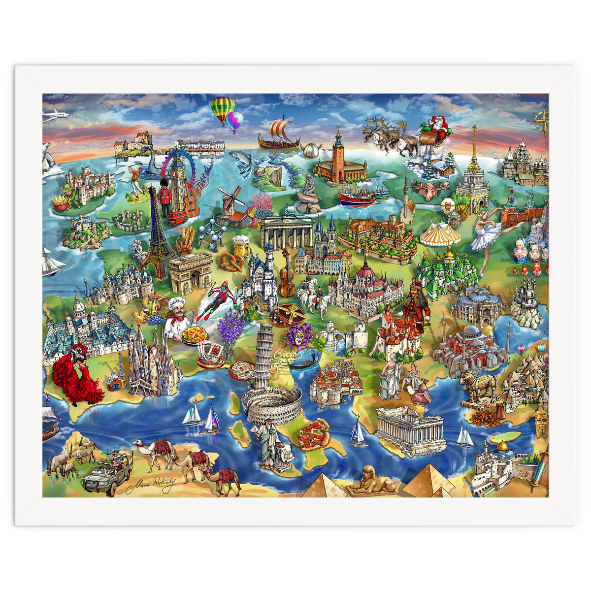 European World Wonders Illustrated Map