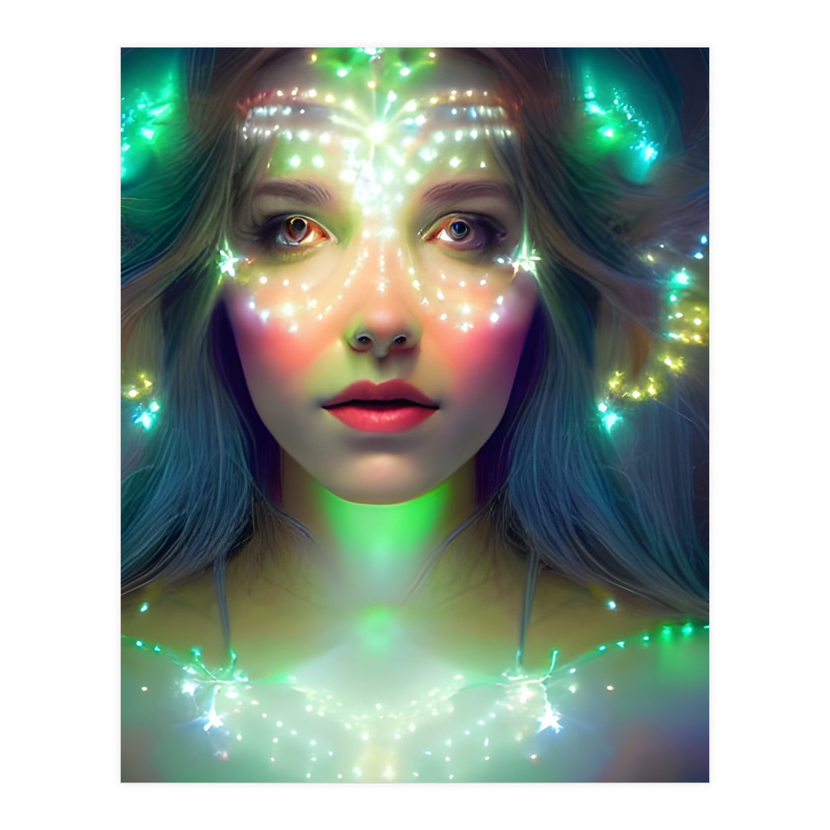 Glowing Green Stars - Goddess of Light Digital Fantasy Artwork (Print Only)