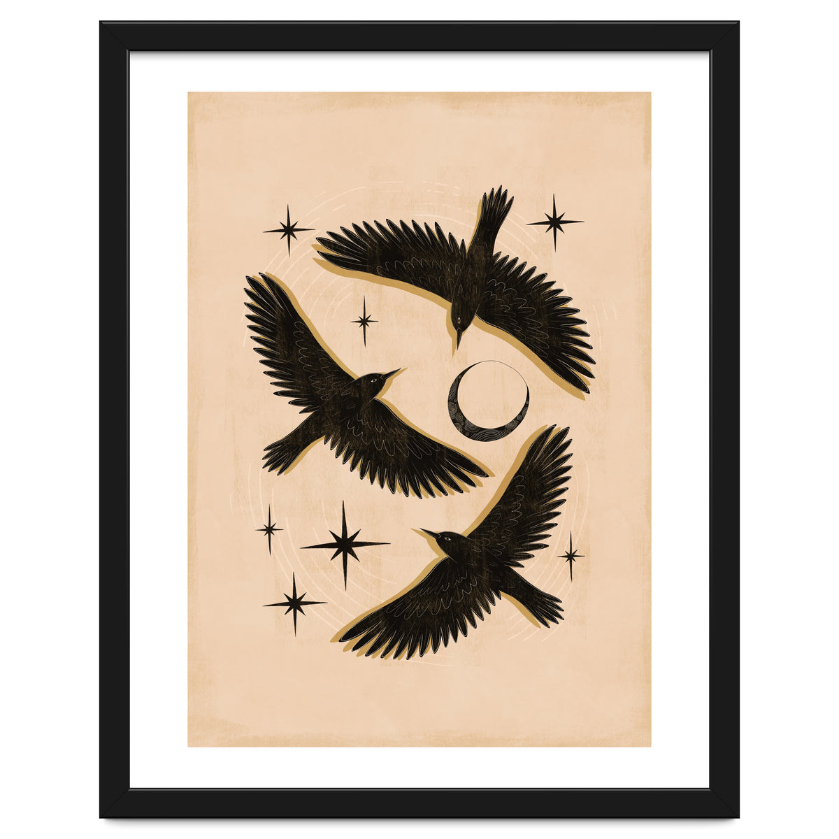 Black Birds Flying With The Moon