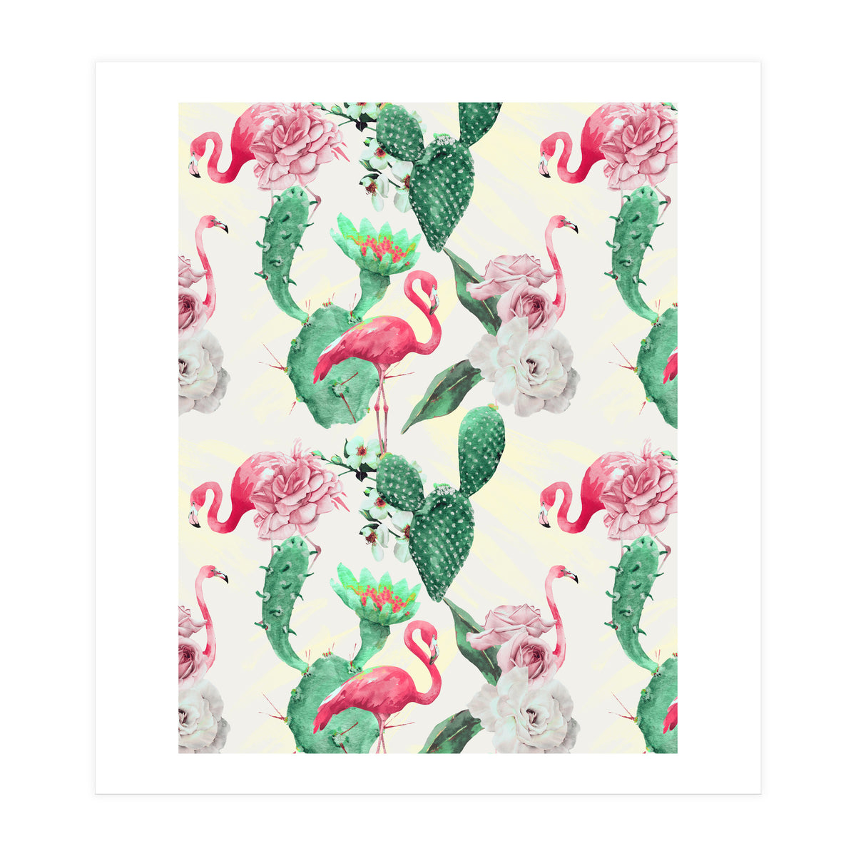 Flamingos, geometric and flowers (Print Only)