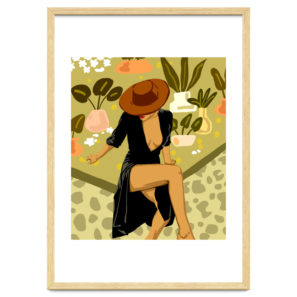 Make it Worth Their While, High Fashion Brown Woman Illustration, Plant Lady Little Black Dress