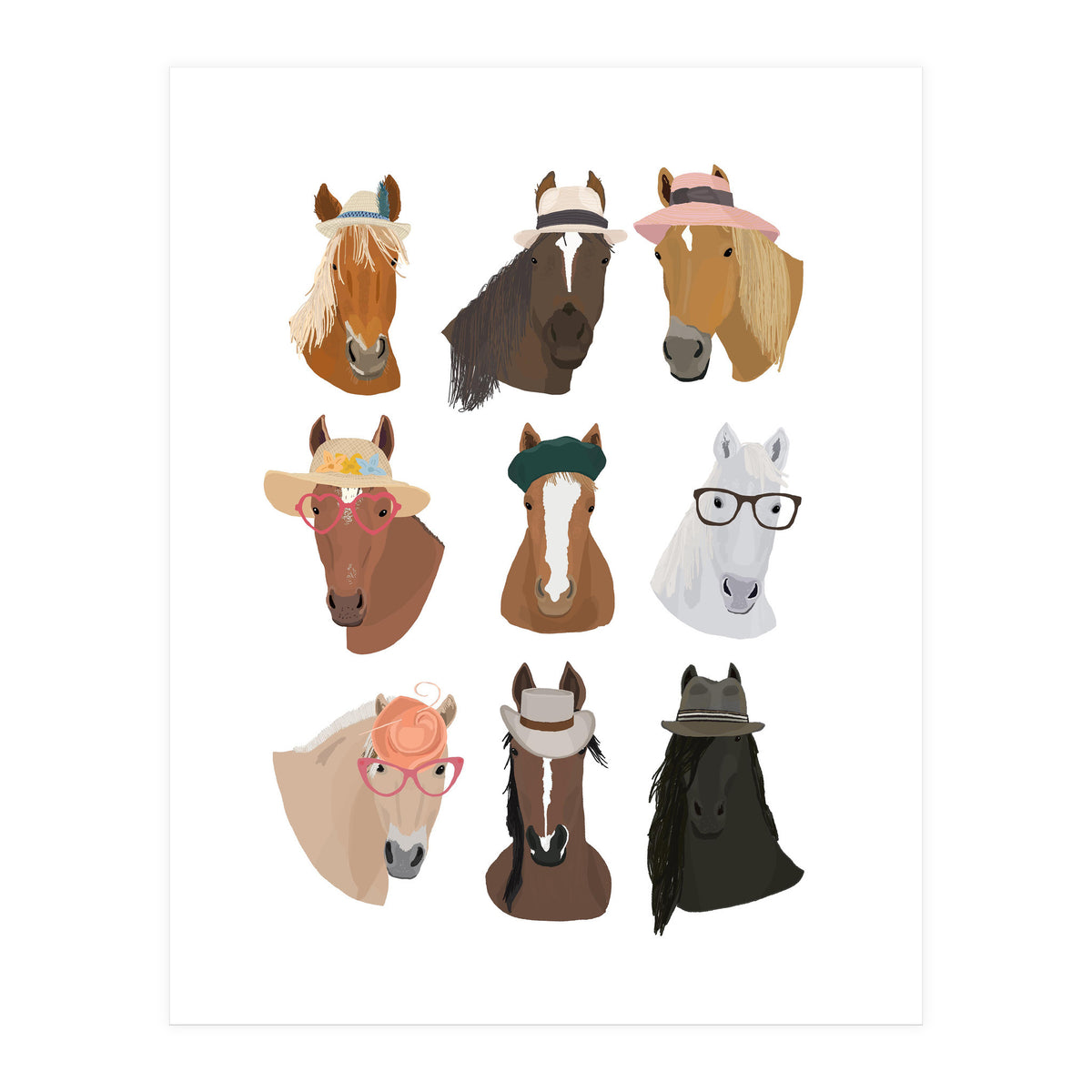 Horses in Glasses and Hats (Print Only)