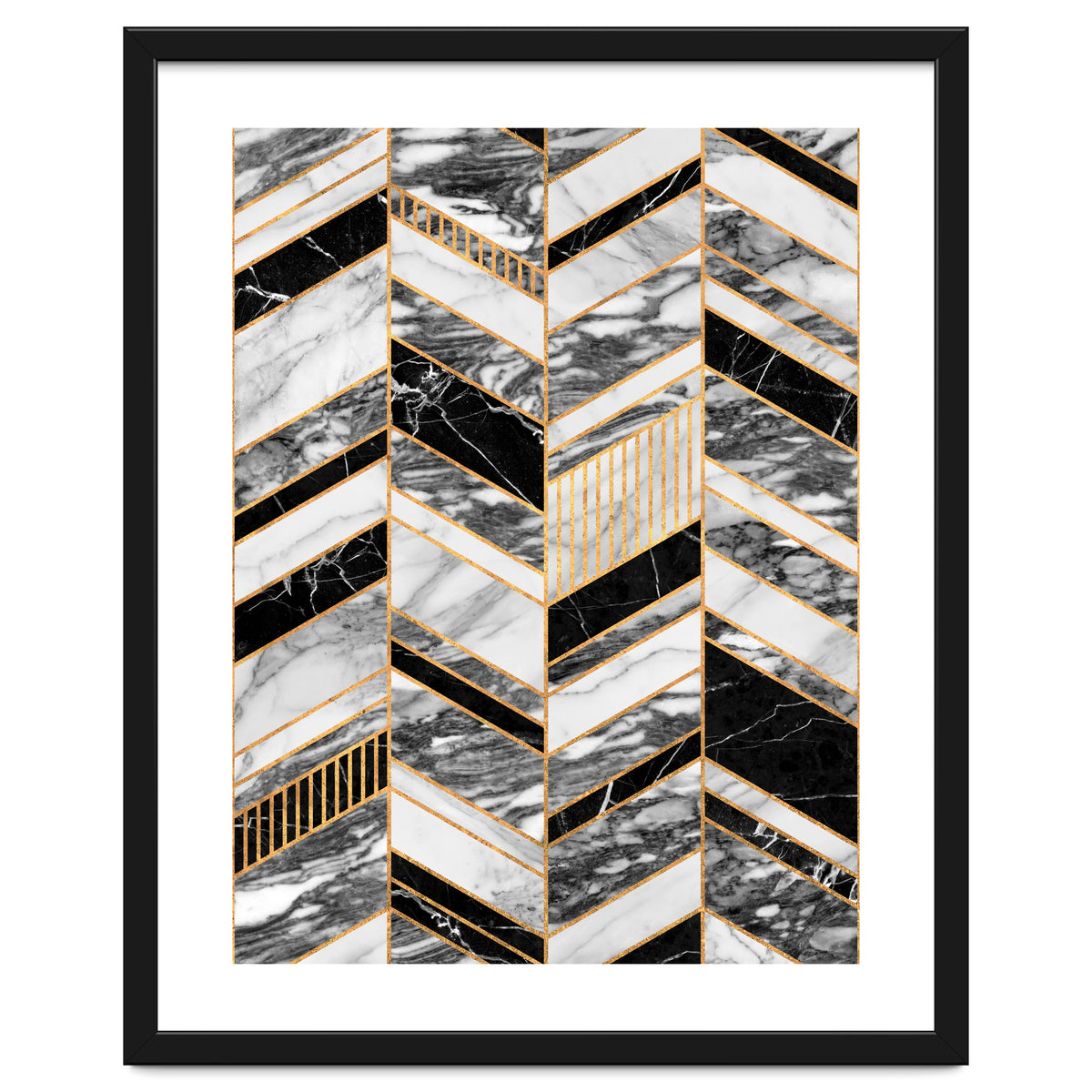 Abstract Chevron Pattern - Black and White Marble