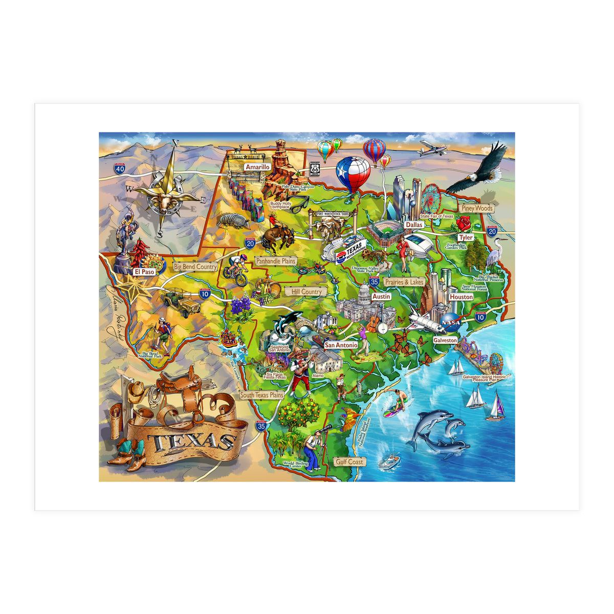 Texas Illustrated Map (Print Only)
