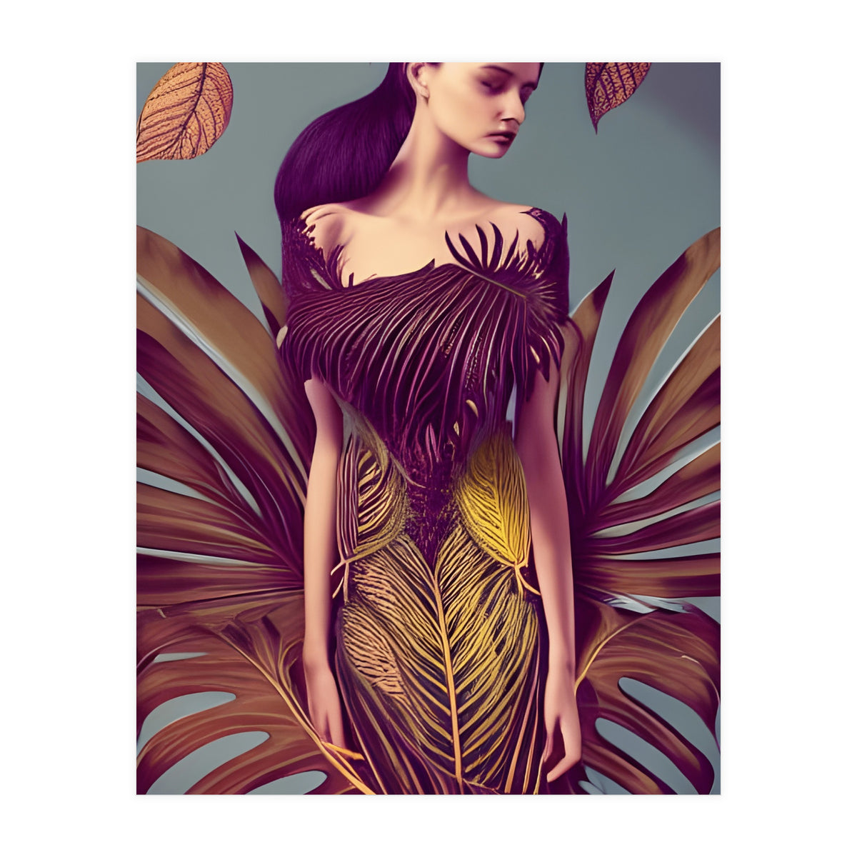 Lady dressed in Monstera Deliciosa Leaves (Print Only)