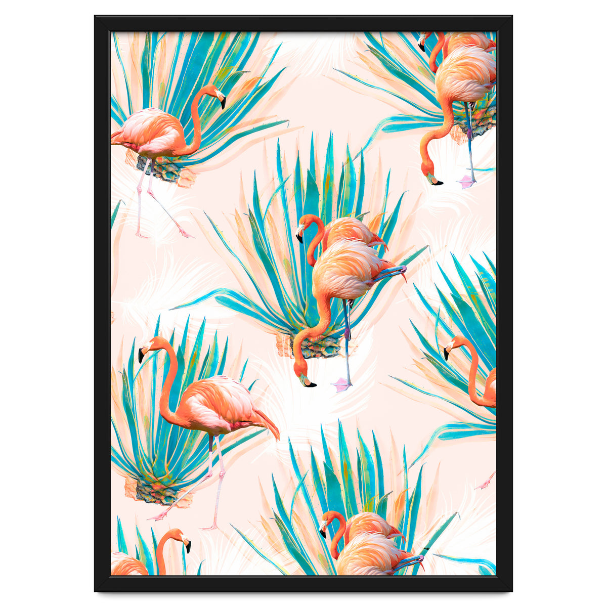 Anaglyph Flamingos with cactus