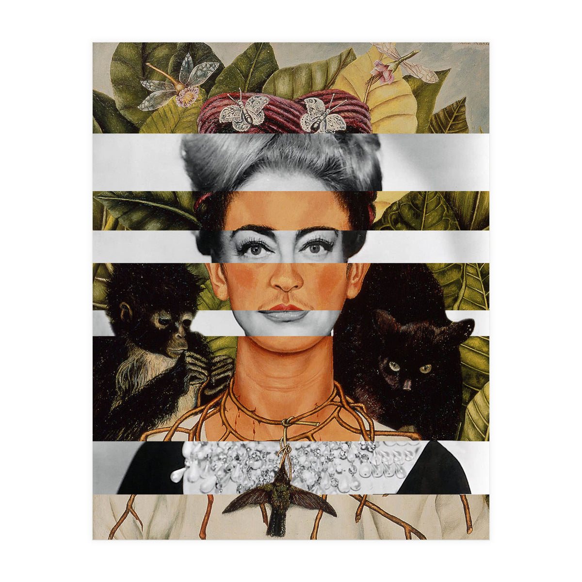 Frida Kahlo "Self Portrait with Thorn Necklace and Hummingbird" & Joan Crawford (Print Only)