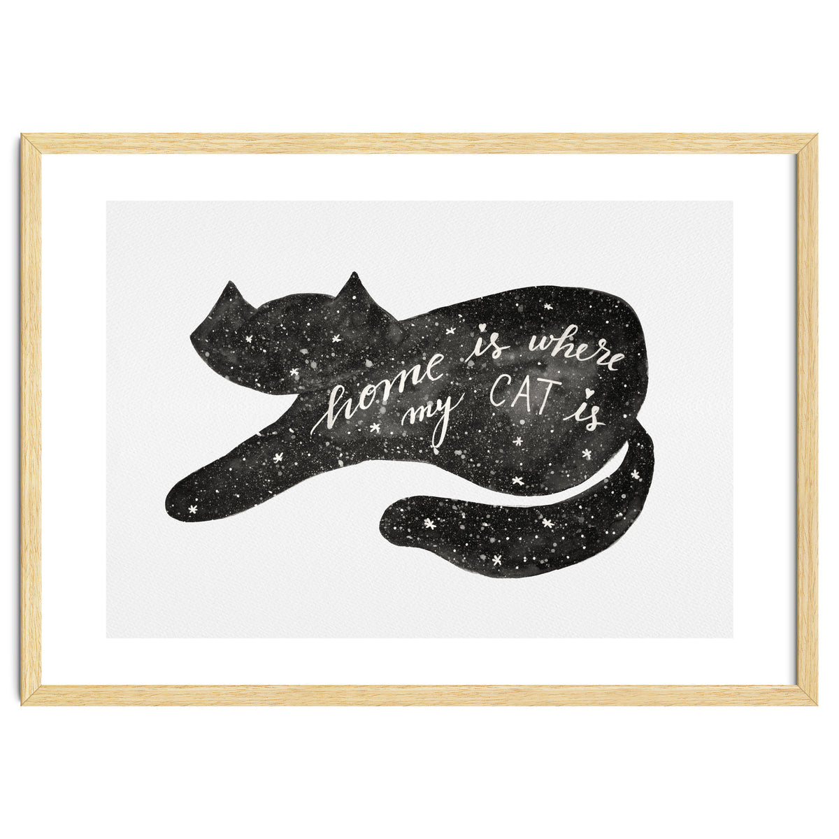 Watercolor galaxy cat - black and white