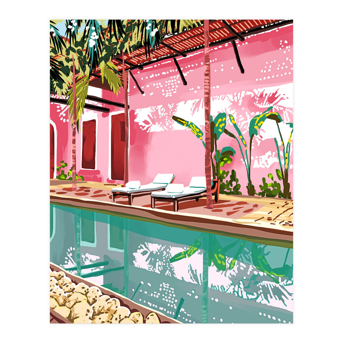Vacay Villa | Blush Pink Summer Architecture | Tropical Travel Building | Palm Bohemian Resort (Print Only)