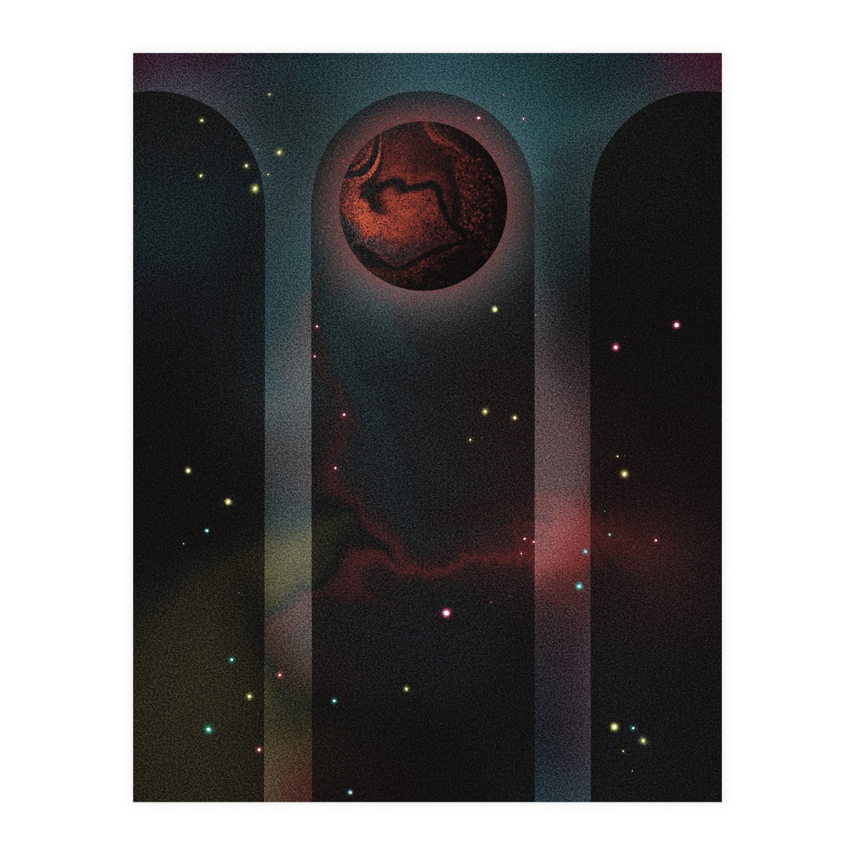 Space Temple with red planet (Print Only)