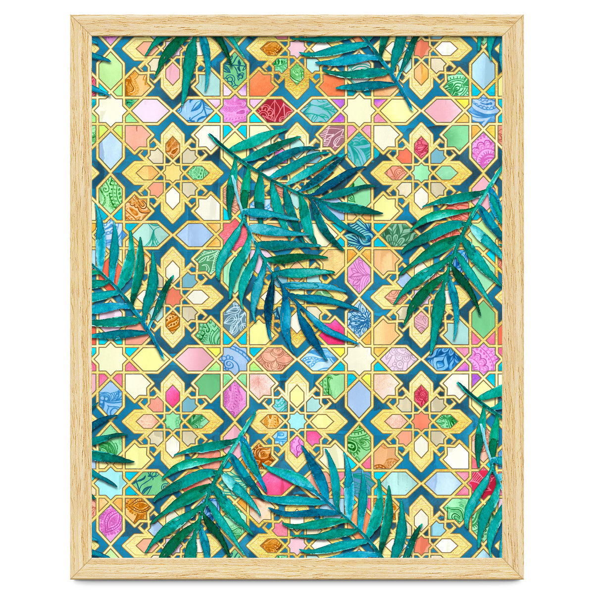 Gilded Moroccan Mosaic Tiles with Palm Leaves
