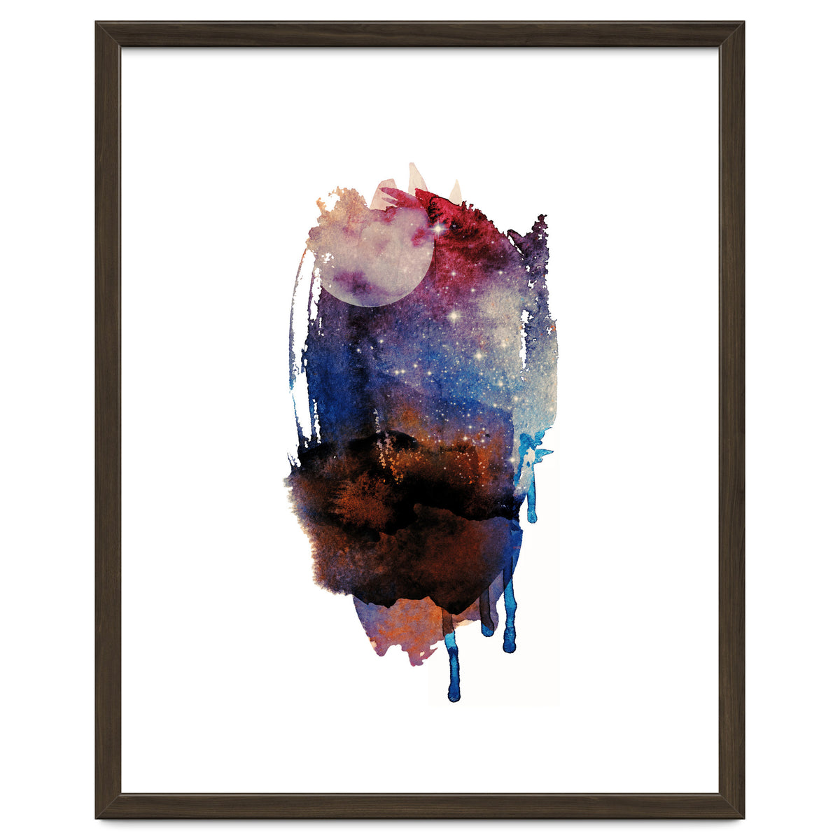 Abstract watercolour red moon