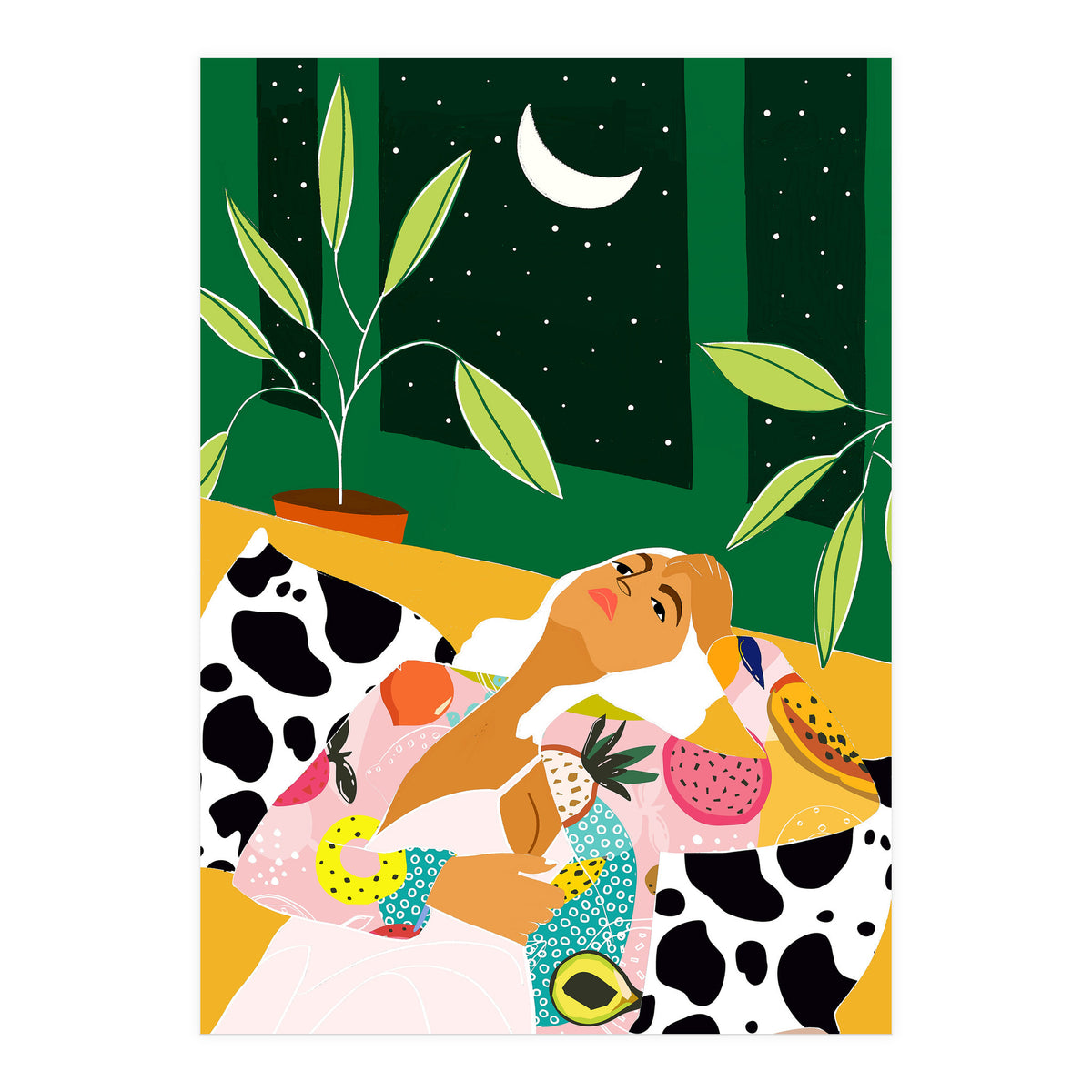 Eclectic Moon Lover | Modern Bohemian Quirky Woman Fashion | Color Pop Dreamer Illustration (Print Only)