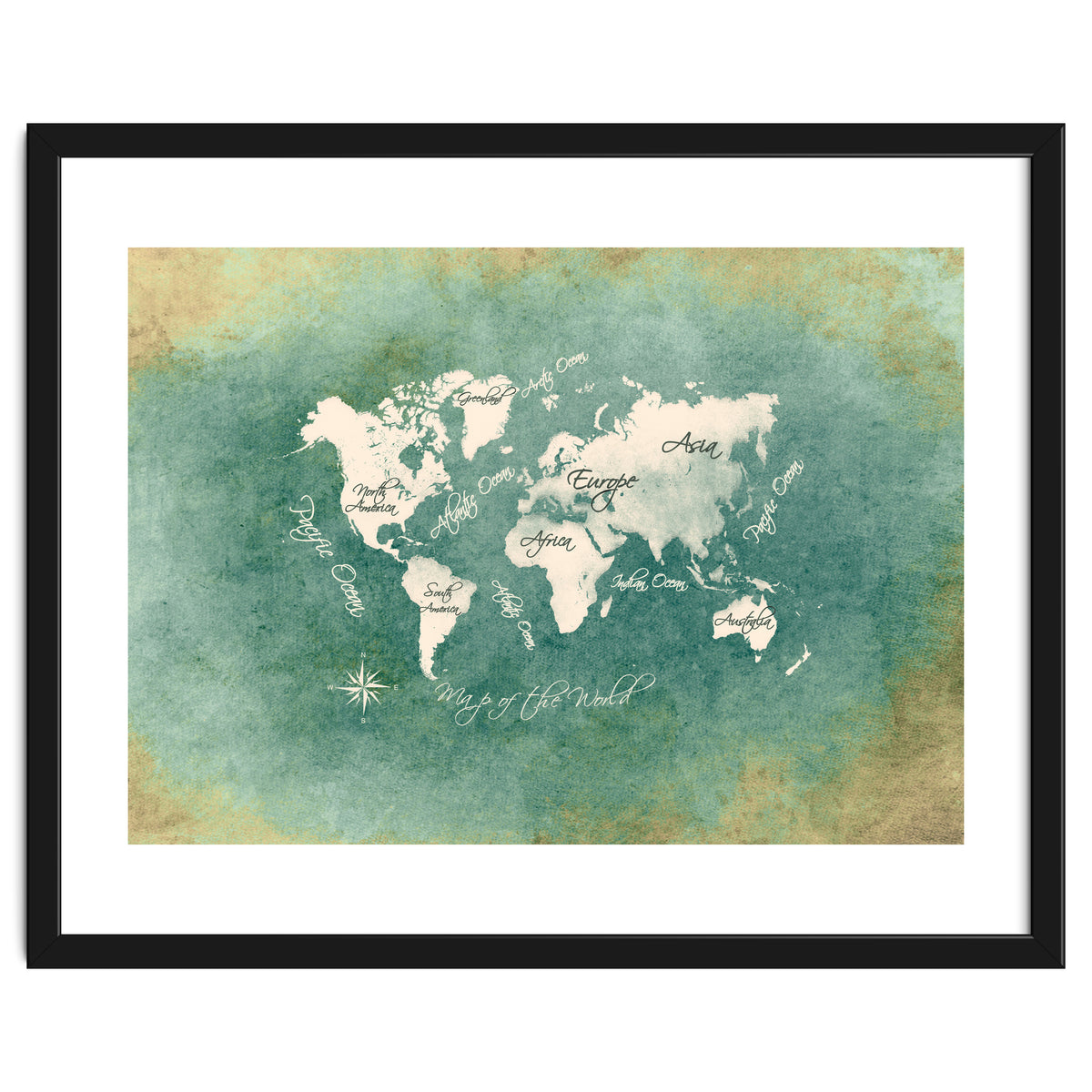 World Map White Green