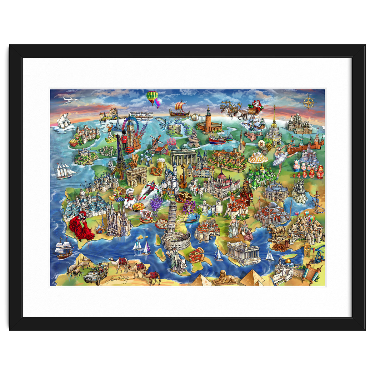 European World Wonders Illustrated Map