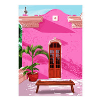 Pink Building Architecture | Pop Art Travel House Painting | Modern Bohemian Décor Spain Palace (Print Only)