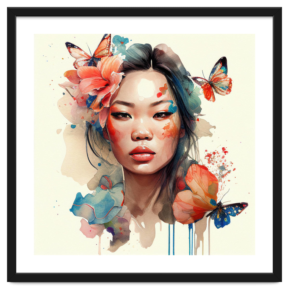 Watercolor Floral Asian Woman #1