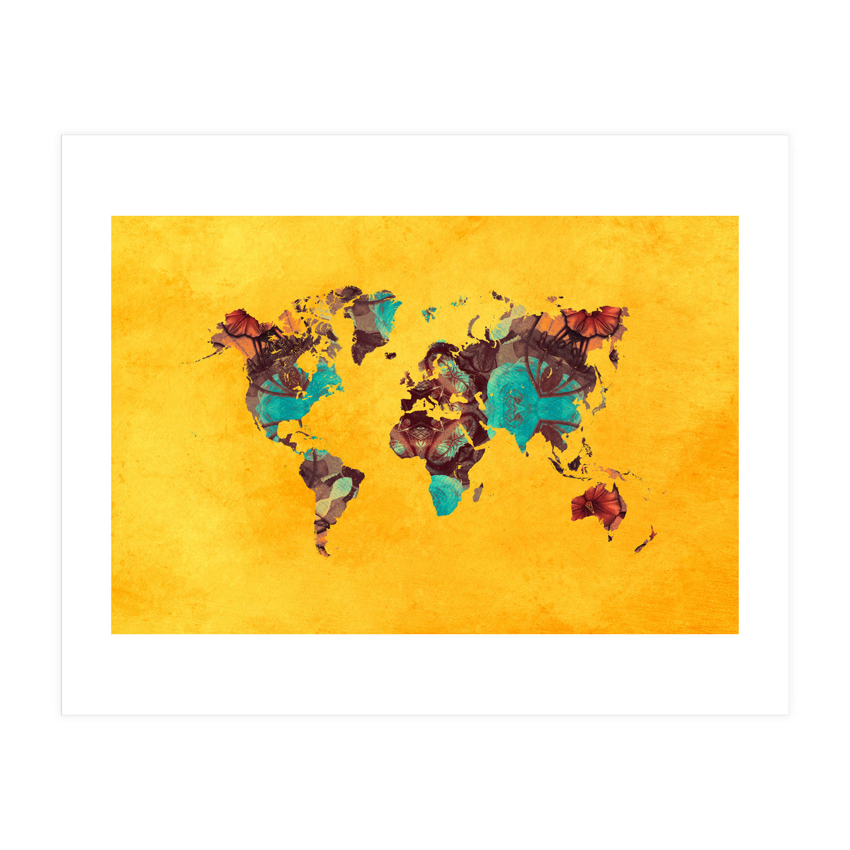 world map yellow art (Print Only)