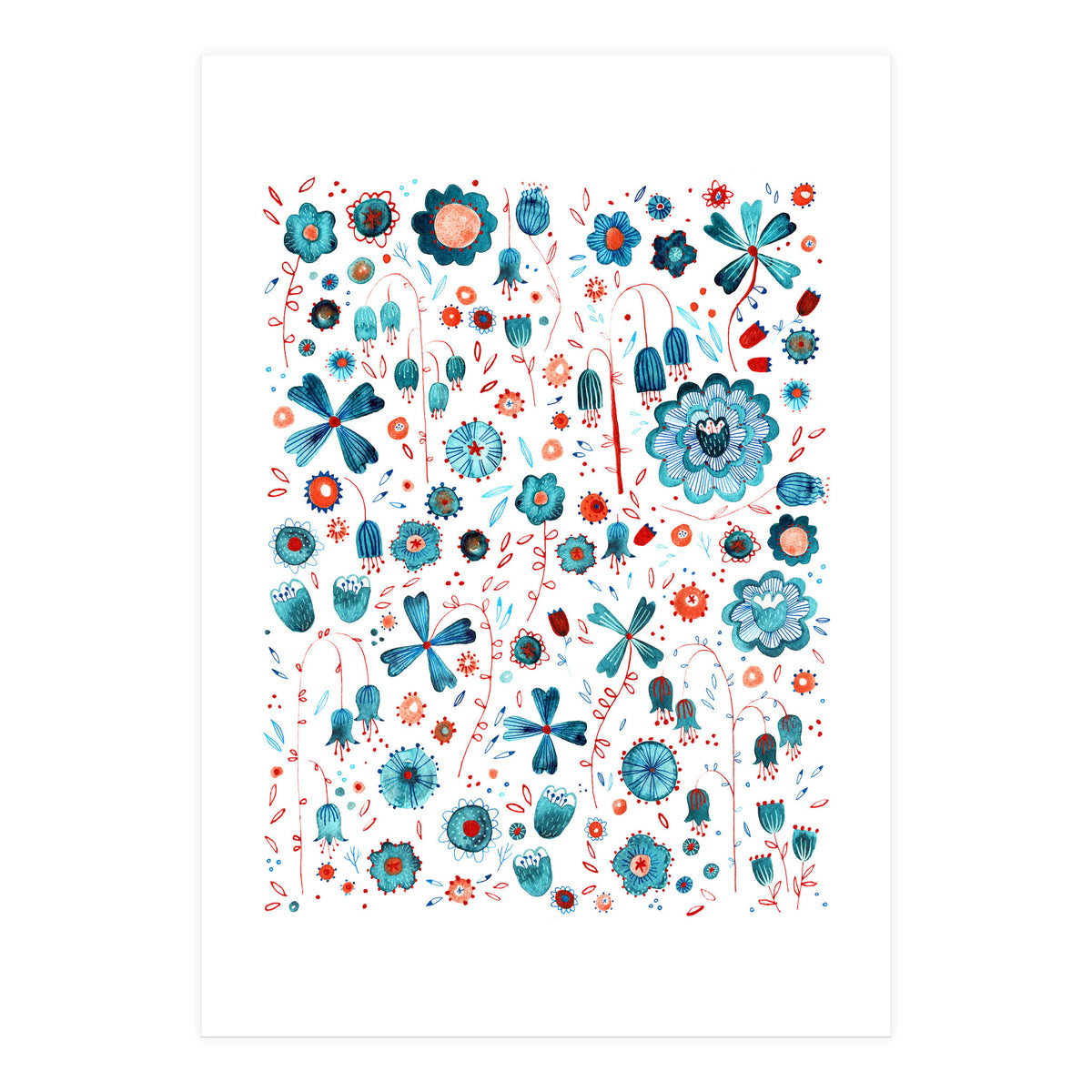 Turquoise Flower Mashup (Print Only)