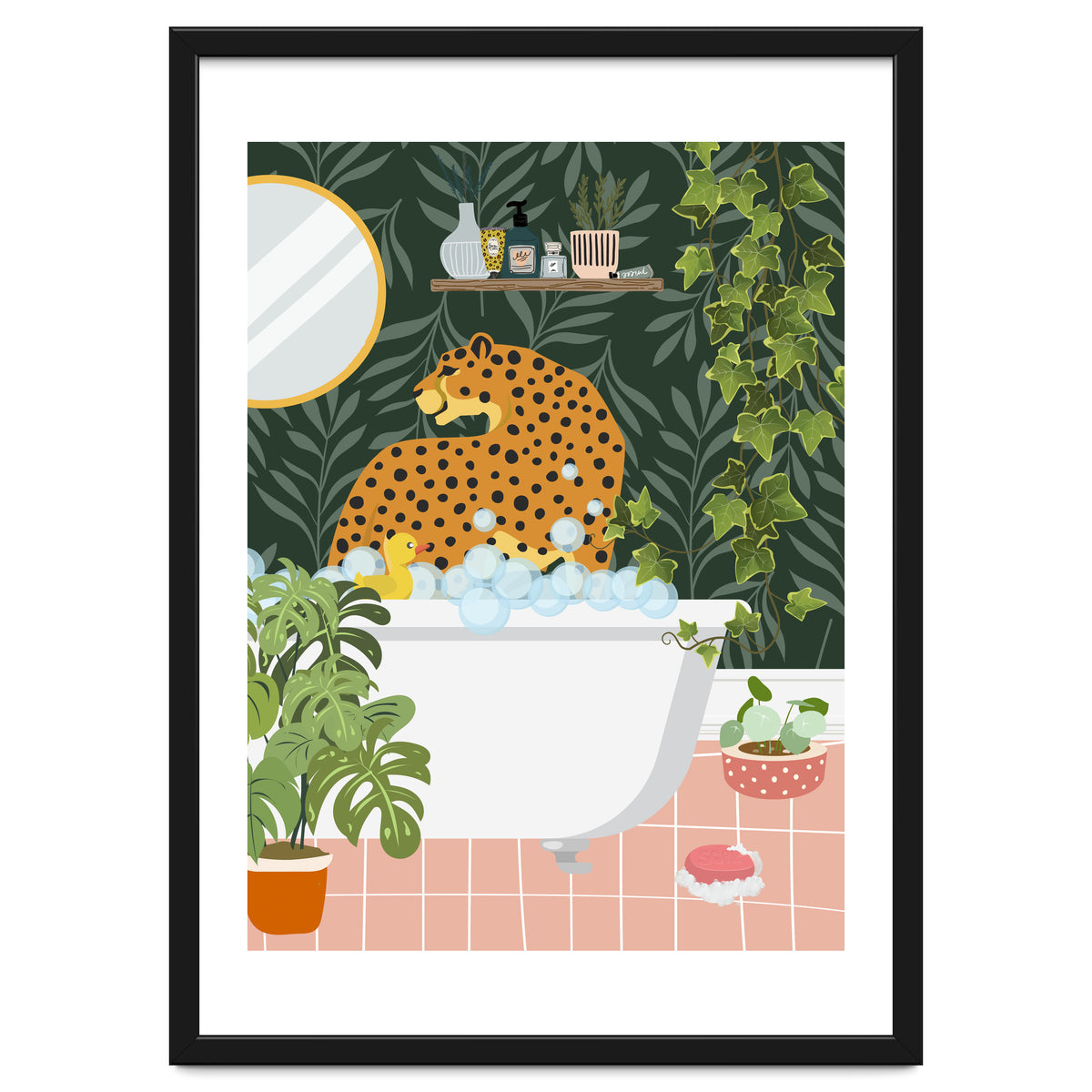 Cheetah in Tropical Bathroom