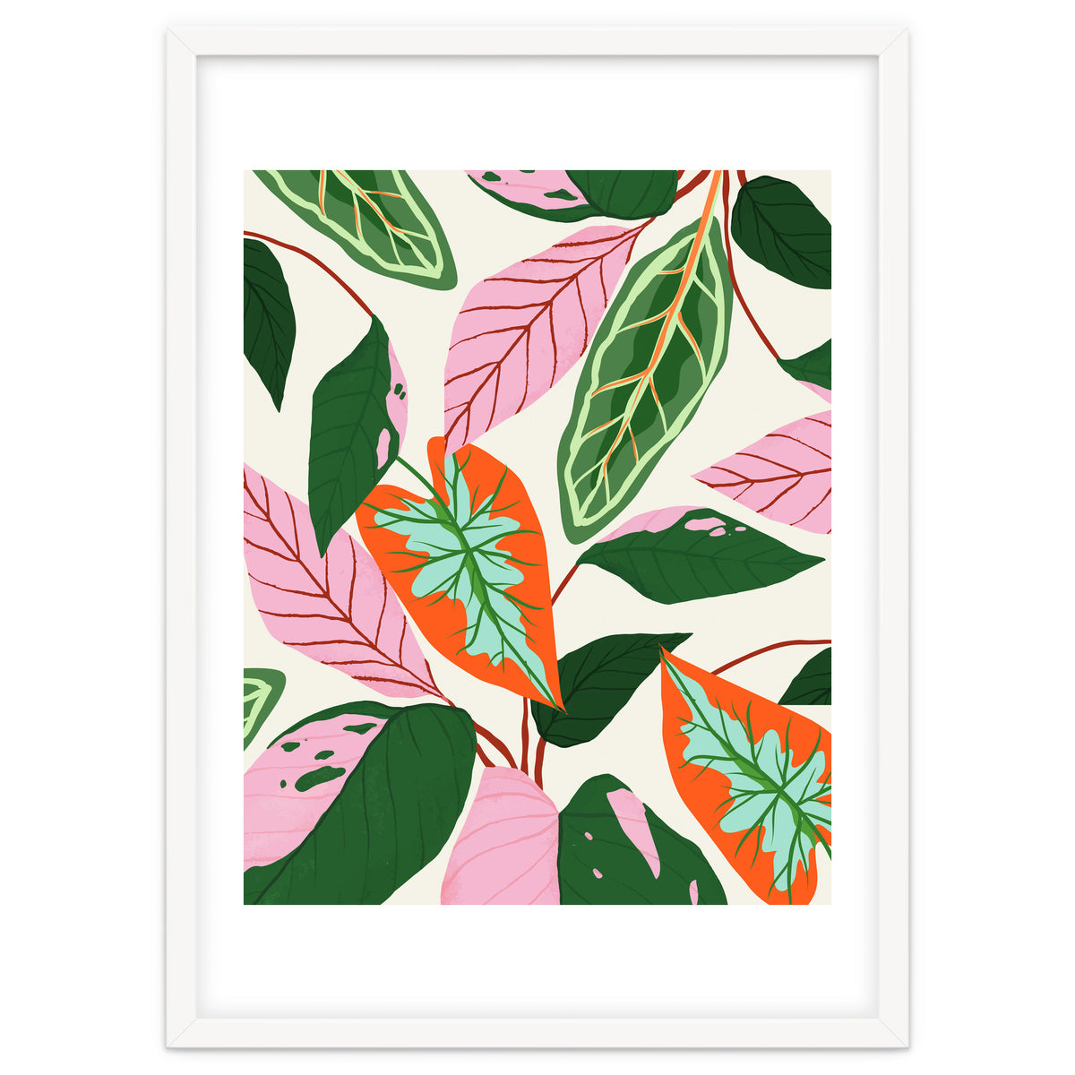 The Inseparable V.02, Nature Botanical Plants, Blush Leaves Modern Bohemian, Pastel Illustration Garden