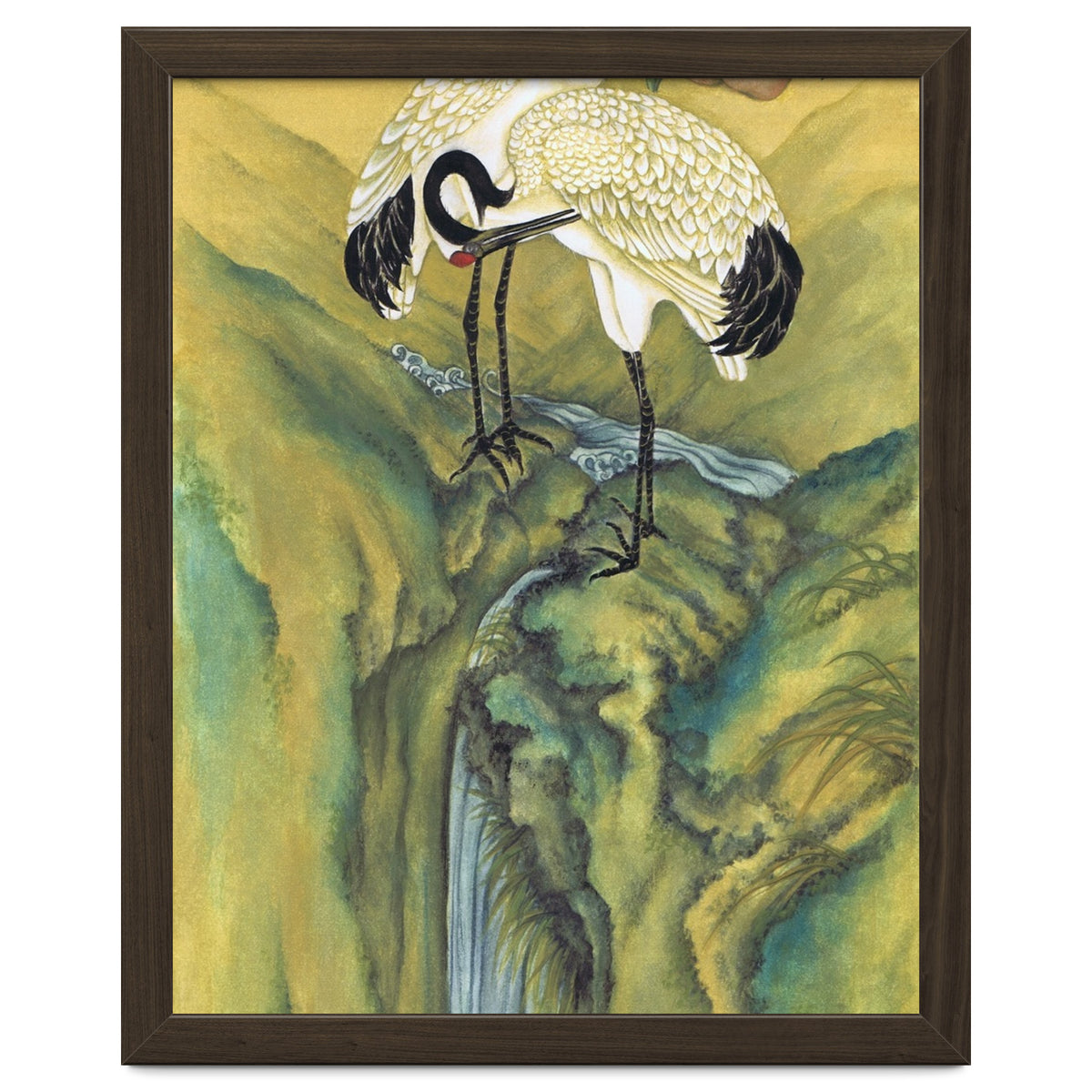 Cranes At The Top Of A Waterfall