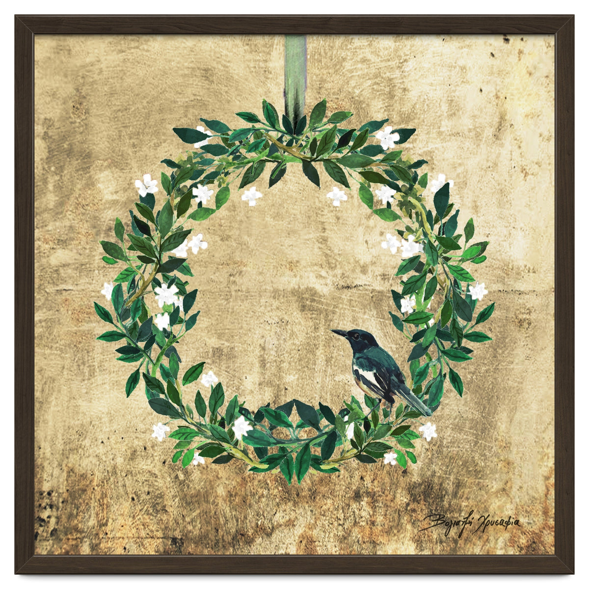 Wreath #White Flowers & Bird #Royal collection