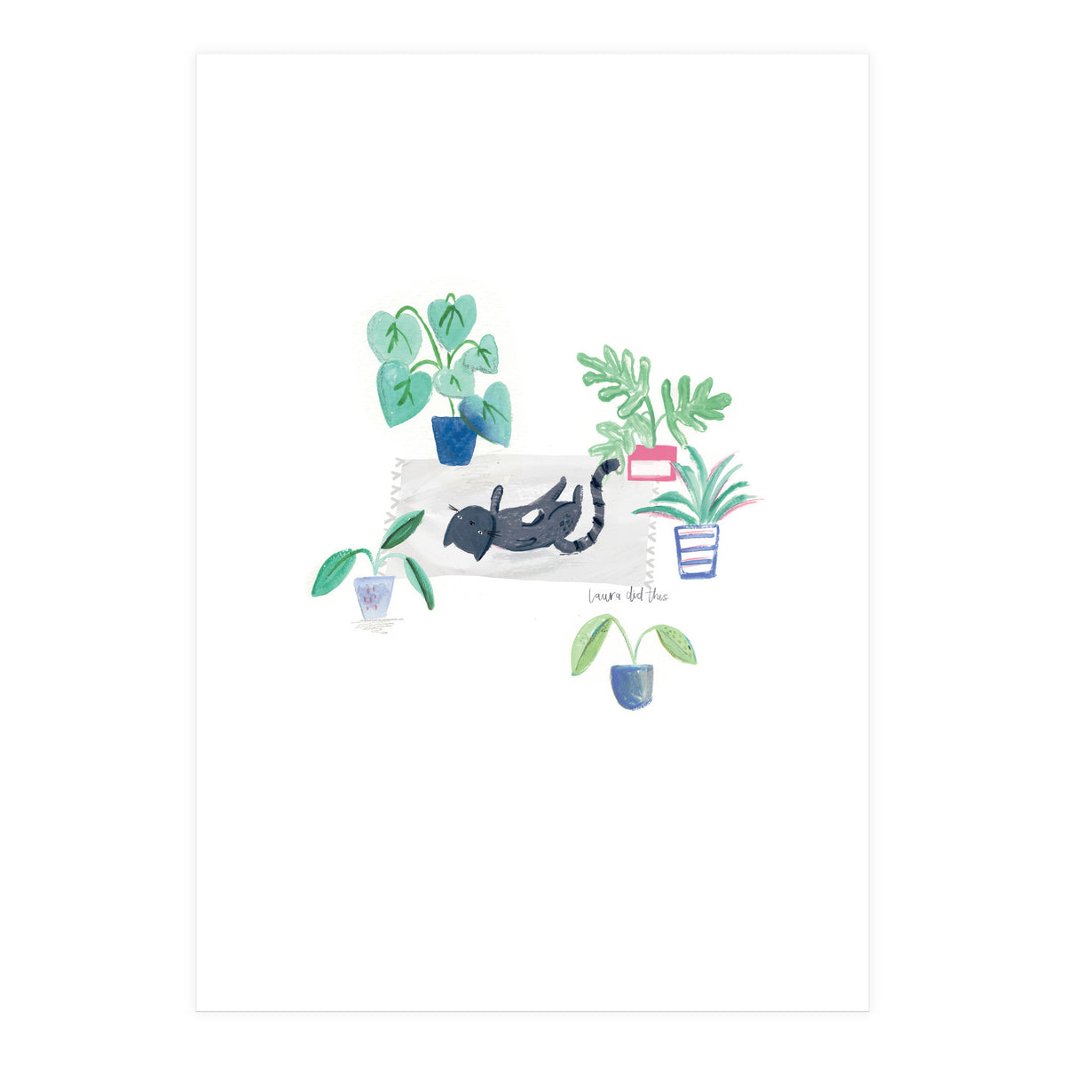 Black Cat And House Plants (Print Only)