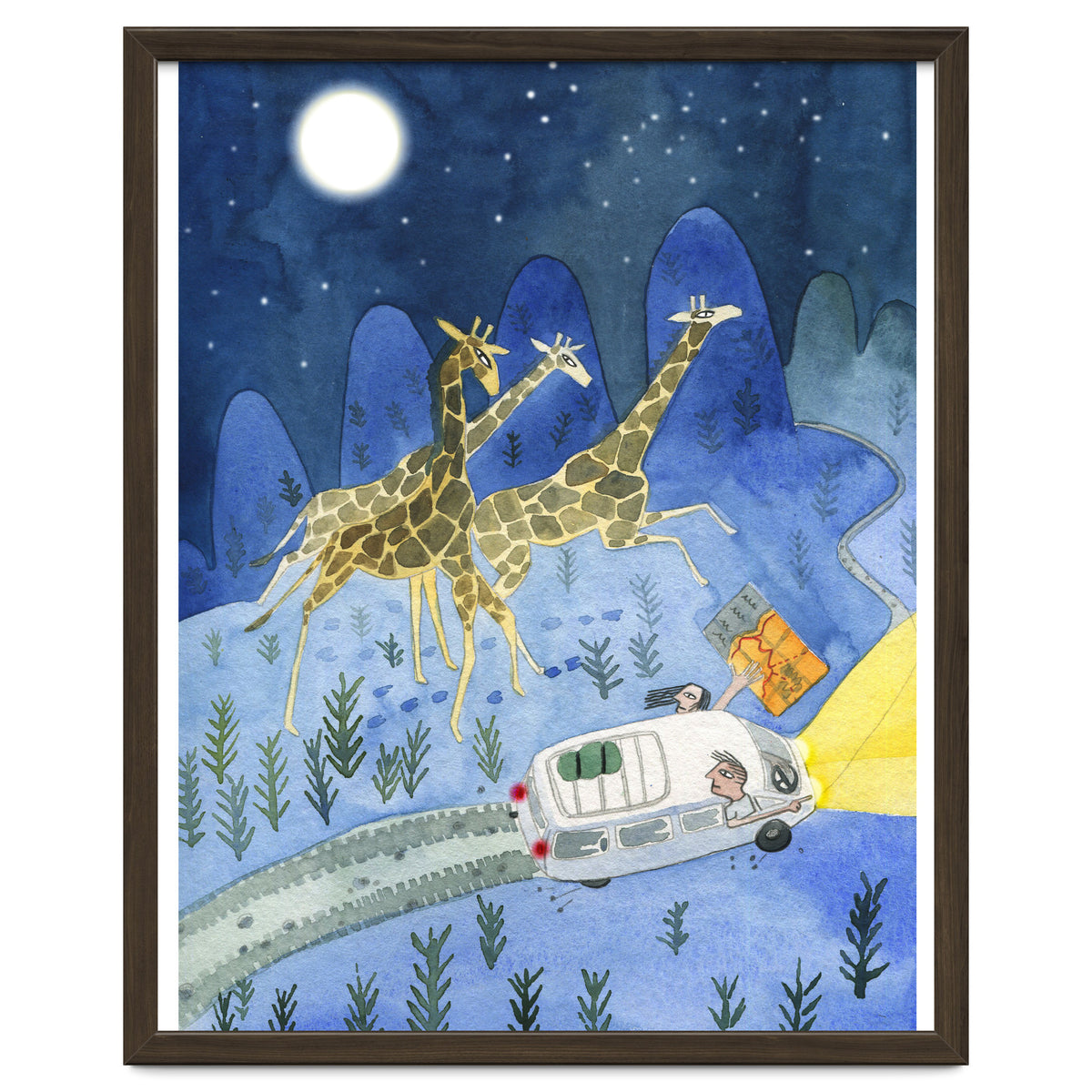Giraffes In Moonlight
