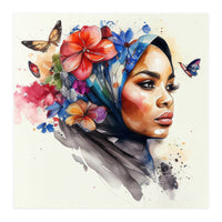 Watercolor Floral Muslim Arabian Woman #2 (Print Only)