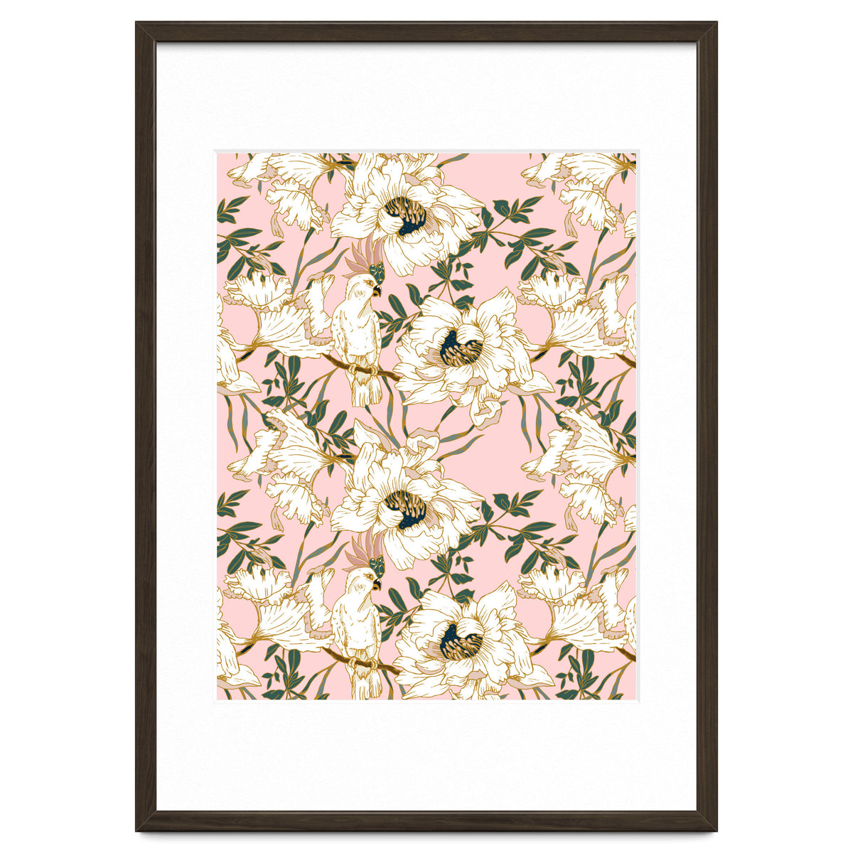 Exotic birds on flowers