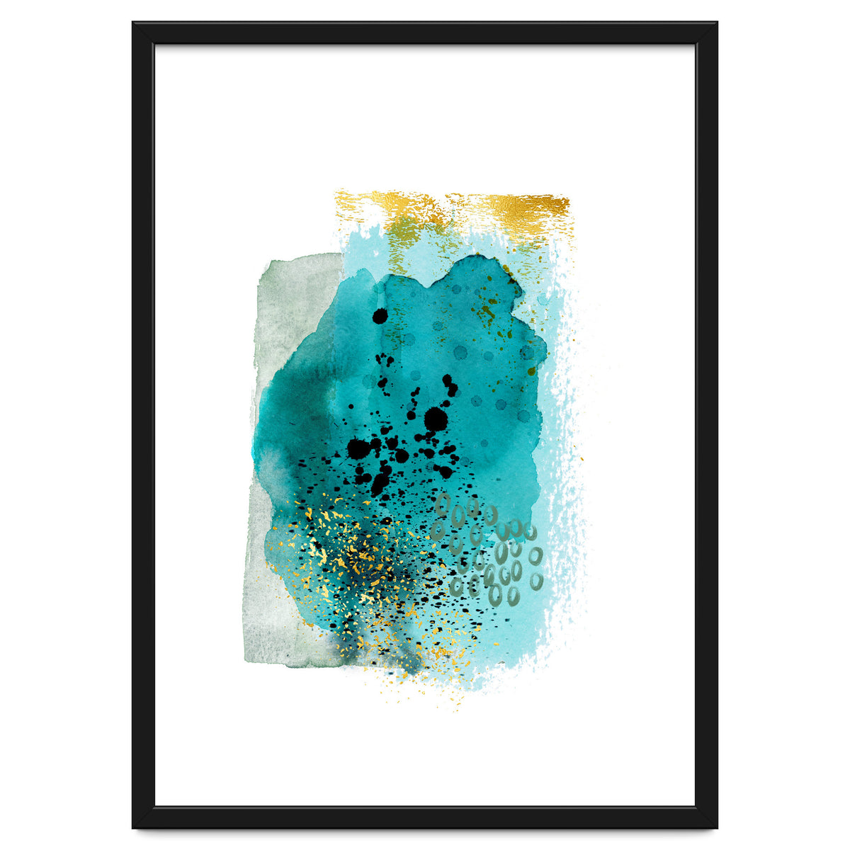 Abstract watercolour turquoise and gold