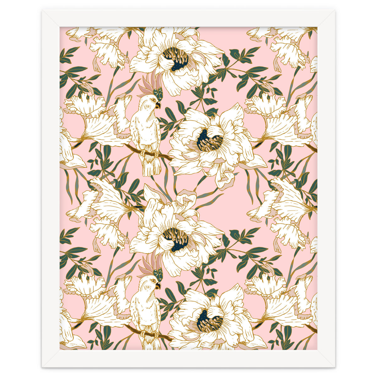 Exotic birds on flowers