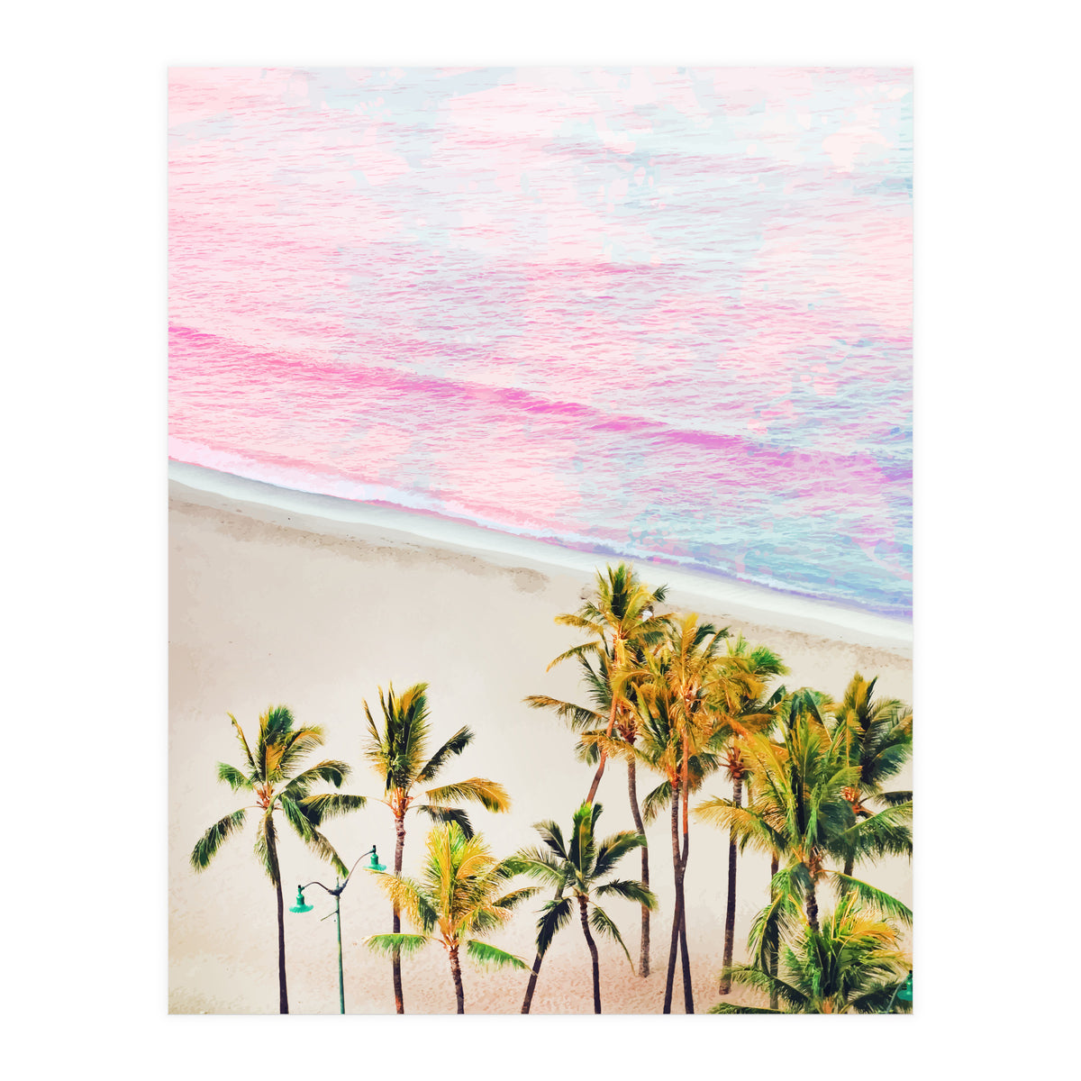 Pink Ocean | Dreamy Scenic Tropical Beach Travel | Blush Nature Sea Beach Coconut Trees (Print Only)