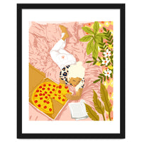 Pepperoni Pizza | Holiday Weekend Food Binge | Modern Bohemian Woman Reading in a Pastel Bedroom