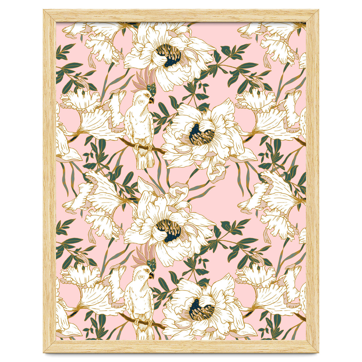 Exotic birds on flowers