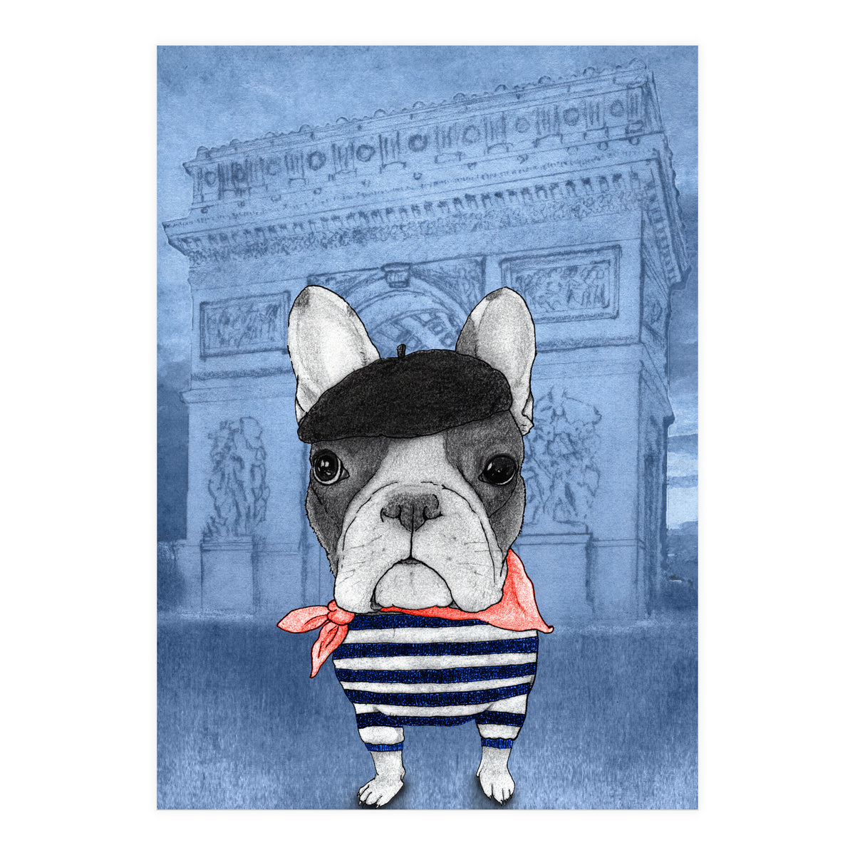 French Bulldog With Arc De Triomphe (Print Only)