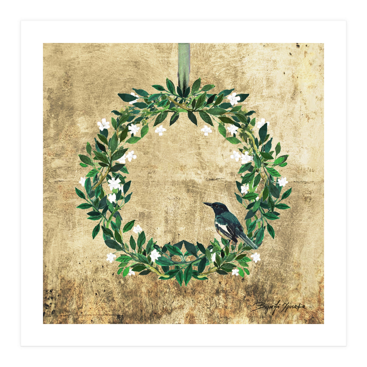 Wreath #White Flowers & Bird #Royal collection (Print Only)