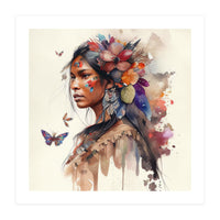 Watercolor Floral Indian Native Woman #9 (Print Only)