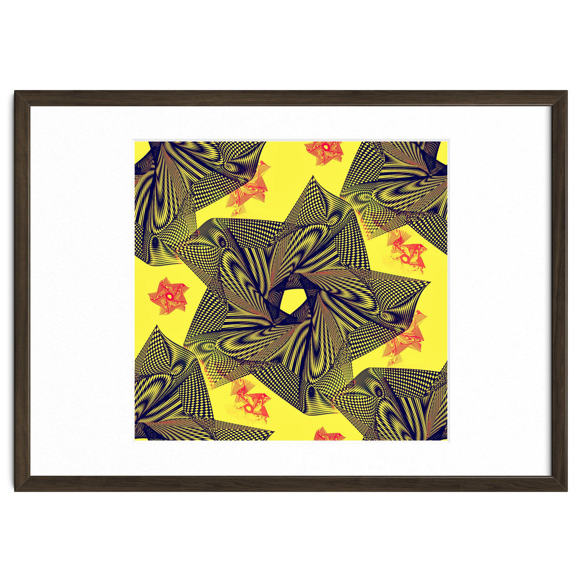 Black flowers on yellow background.