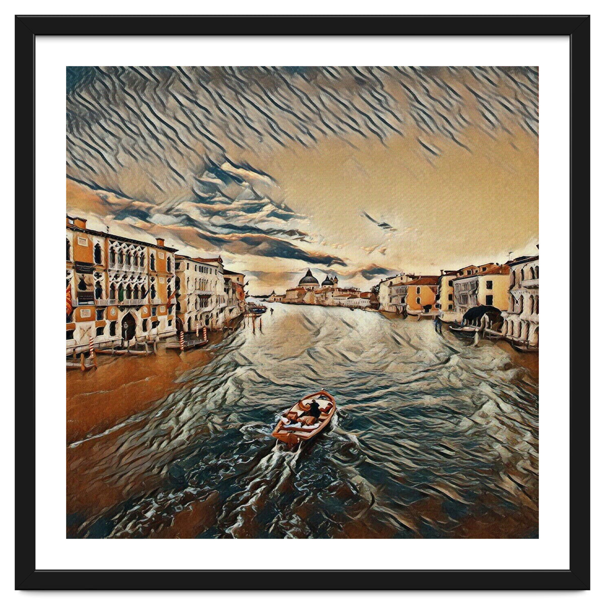 Boat In Venice`s Water Italian Tour Vintage