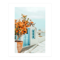 Greece Airbnb, Greece Photography Travel Digital Art, Scenic Landscape Architecture, White Building (Print Only)