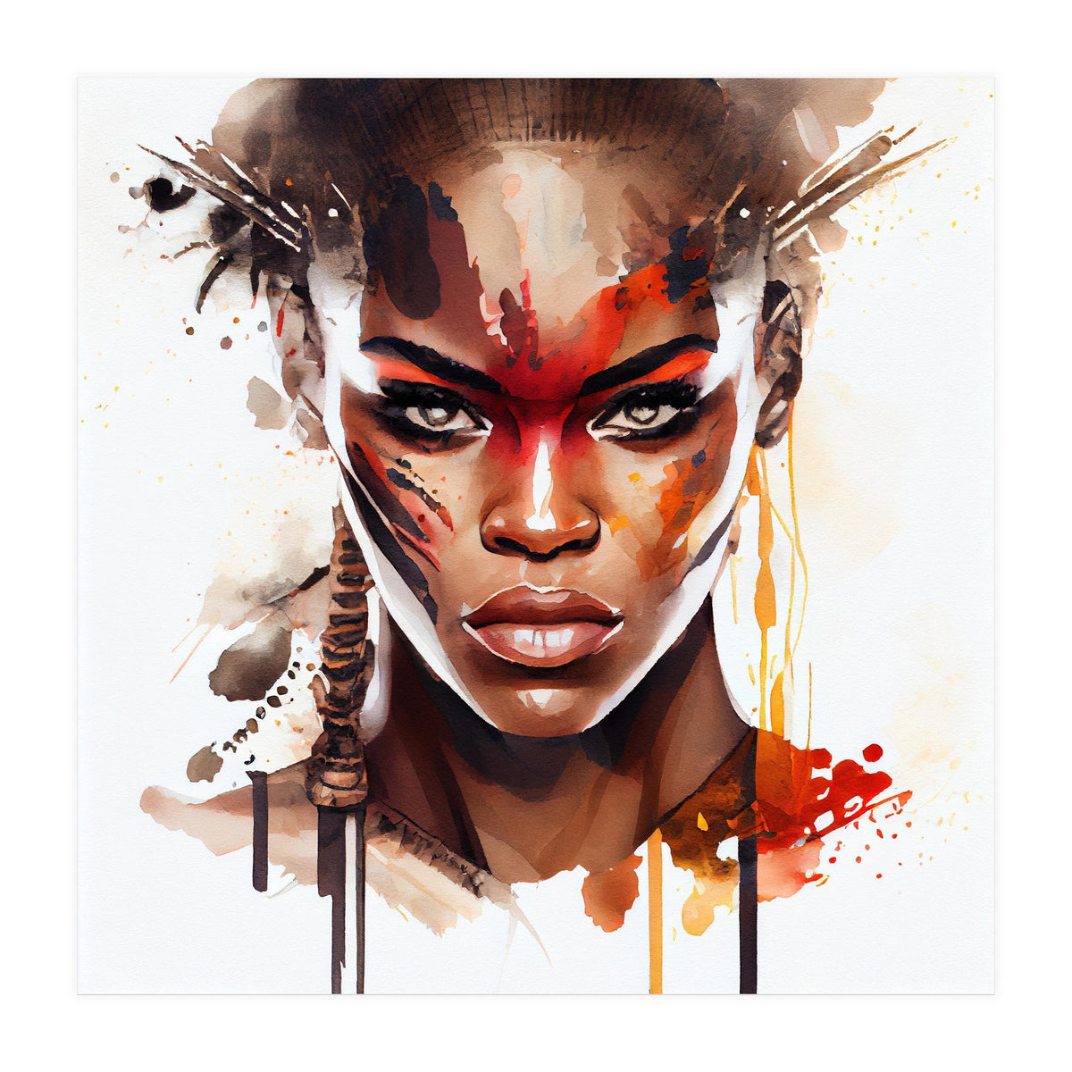 Watercolor African Warrior Woman #3 (Print Only)