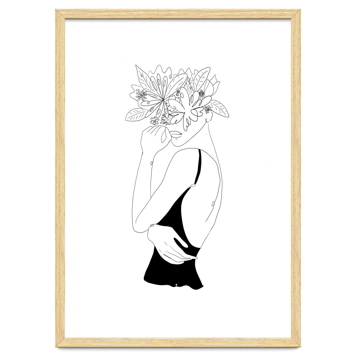 Line Drawing Girl with Flowers